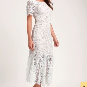 Lulus Love You Tonight White Lace Midi Dress XL